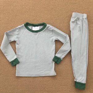 Green and White Striped Kids Pajama Set